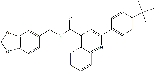 N-(1,3-benzodioxol-5-ylmethyl)-2-(4-tert-butylphenyl)quinoline-4-carboxamide 结构式