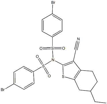 4-bromo-N-[(4-bromophenyl)sulfonyl]-N-(3-cyano-6-ethyl-4,5,6,7-tetrahydro-1-benzothien-2-yl)benzenesulfonamide 结构式