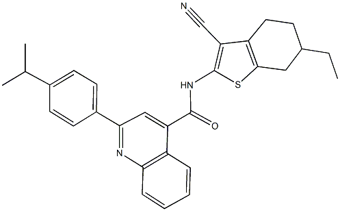 N-(3-cyano-6-ethyl-4,5,6,7-tetrahydro-1-benzothien-2-yl)-2-(4-isopropylphenyl)-4-quinolinecarboxamide 结构式