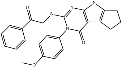 3-(4-methoxyphenyl)-2-[(2-oxo-2-phenylethyl)sulfanyl]-3,5,6,7-tetrahydro-4H-cyclopenta[4,5]thieno[2,3-d]pyrimidin-4-one 结构式