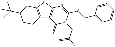 2-(benzylsulfanyl)-7-tert-butyl-3-(2-methyl-2-propenyl)-5,6,7,8-tetrahydro[1]benzothieno[2,3-d]pyrimidin-4(3H)-one 结构式