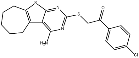 2-[(4-amino-6,7,8,9-tetrahydro-5H-cyclohepta[4,5]thieno[2,3-d]pyrimidin-2-yl)sulfanyl]-1-(4-chlorophenyl)ethanone 结构式
