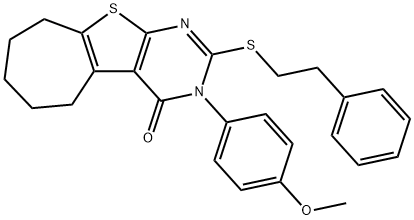 3-(4-methoxyphenyl)-2-[(2-phenylethyl)sulfanyl]-3,5,6,7,8,9-hexahydro-4H-cyclohepta[4,5]thieno[2,3-d]pyrimidin-4-one 结构式