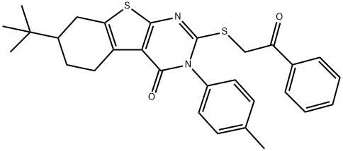 7-tert-butyl-3-(4-methylphenyl)-2-[(2-oxo-2-phenylethyl)sulfanyl]-5,6,7,8-tetrahydro[1]benzothieno[2,3-d]pyrimidin-4(3H)-one 结构式