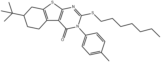 7-tert-butyl-2-(heptylsulfanyl)-3-(4-methylphenyl)-5,6,7,8-tetrahydro[1]benzothieno[2,3-d]pyrimidin-4(3H)-one 结构式