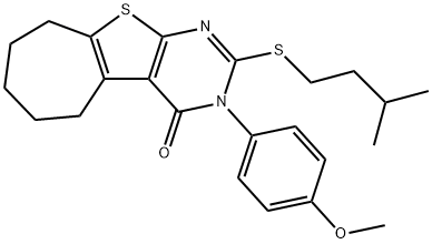 2-(isopentylsulfanyl)-3-(4-methoxyphenyl)-3,5,6,7,8,9-hexahydro-4H-cyclohepta[4,5]thieno[2,3-d]pyrimidin-4-one 结构式