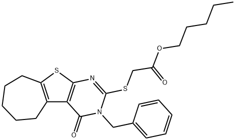 pentyl [(3-benzyl-4-oxo-3,5,6,7,8,9-hexahydro-4H-cyclohepta[4,5]thieno[2,3-d]pyrimidin-2-yl)sulfanyl]acetate 结构式