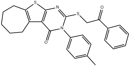 3-(4-methylphenyl)-2-[(2-oxo-2-phenylethyl)sulfanyl]-3,5,6,7,8,9-hexahydro-4H-cyclohepta[4,5]thieno[2,3-d]pyrimidin-4-one 结构式