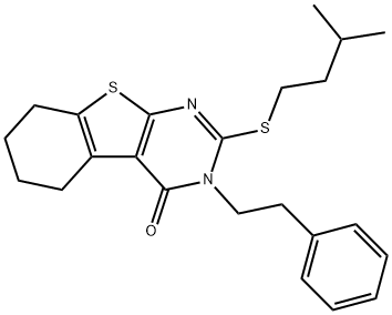 2-(isopentylsulfanyl)-3-(2-phenylethyl)-5,6,7,8-tetrahydro[1]benzothieno[2,3-d]pyrimidin-4(3H)-one 结构式