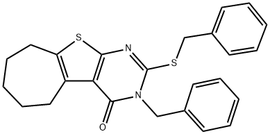 3-benzyl-2-(benzylsulfanyl)-3,5,6,7,8,9-hexahydro-4H-cyclohepta[4,5]thieno[2,3-d]pyrimidin-4-one 结构式