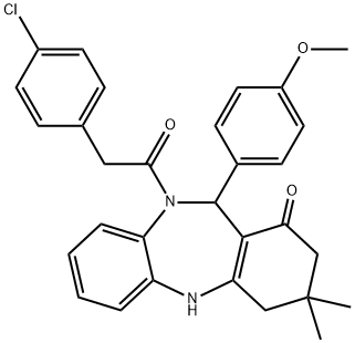 10-[(4-chlorophenyl)acetyl]-11-(4-methoxyphenyl)-3,3-dimethyl-2,3,4,5,10,11-hexahydro-1H-dibenzo[b,e][1,4]diazepin-1-one 结构式