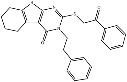 2-[(2-oxo-2-phenylethyl)sulfanyl]-3-(2-phenylethyl)-5,6,7,8-tetrahydro[1]benzothieno[2,3-d]pyrimidin-4(3H)-one 结构式