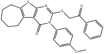 3-(4-methoxyphenyl)-2-[(2-oxo-2-phenylethyl)sulfanyl]-3,5,6,7,8,9-hexahydro-4H-cyclohepta[4,5]thieno[2,3-d]pyrimidin-4-one 结构式