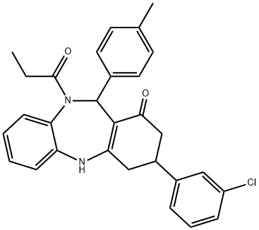 3-(3-chlorophenyl)-11-(4-methylphenyl)-10-propionyl-2,3,4,5,10,11-hexahydro-1H-dibenzo[b,e][1,4]diazepin-1-one 结构式