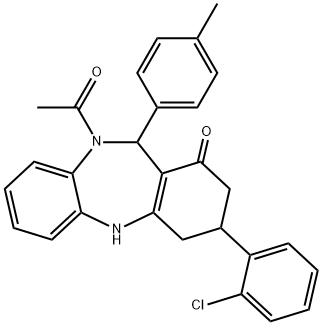 10-acetyl-3-(2-chlorophenyl)-11-(4-methylphenyl)-2,3,4,5,10,11-hexahydro-1H-dibenzo[b,e][1,4]diazepin-1-one 结构式