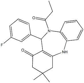 11-(3-fluorophenyl)-3,3-dimethyl-10-propionyl-2,3,4,5,10,11-hexahydro-1H-dibenzo[b,e][1,4]diazepin-1-one 结构式