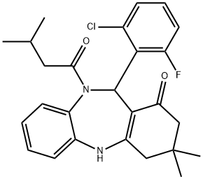 11-(2-chloro-6-fluorophenyl)-3,3-dimethyl-10-(3-methylbutanoyl)-2,3,4,5,10,11-hexahydro-1H-dibenzo[b,e][1,4]diazepin-1-one 结构式