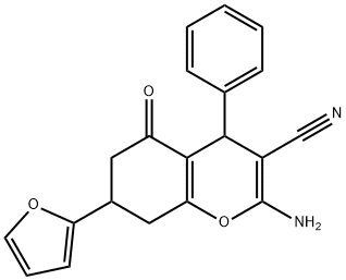 2-amino-7-(2-furyl)-5-oxo-4-phenyl-5,6,7,8-tetrahydro-4H-chromene-3-carbonitrile 结构式