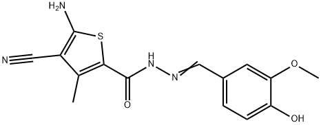 5-amino-4-cyano-N'-(4-hydroxy-3-methoxybenzylidene)-3-methyl-2-thiophenecarbohydrazide 结构式