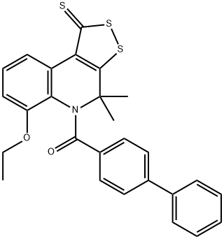 5-([1,1'-biphenyl]-4-ylcarbonyl)-6-ethoxy-4,4-dimethyl-4,5-dihydro-1H-[1,2]dithiolo[3,4-c]quinoline-1-thione 结构式