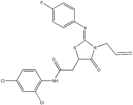 2-{3-allyl-2-[(4-fluorophenyl)imino]-4-oxo-1,3-thiazolidin-5-yl}-N-(2,4-dichlorophenyl)acetamide 结构式