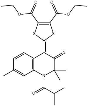 diethyl 2-(1-isobutyryl-2,2,7-trimethyl-3-thioxo-2,3-dihydro-4(1H)-quinolinylidene)-1,3-dithiole-4,5-dicarboxylate 结构式
