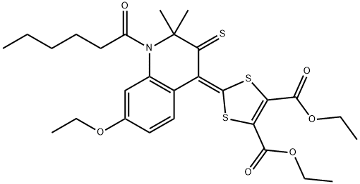 diethyl 2-(7-ethoxy-1-hexanoyl-2,2-dimethyl-3-thioxo-2,3-dihydro-4(1H)-quinolinylidene)-1,3-dithiole-4,5-dicarboxylate 结构式