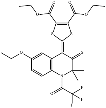 diethyl 2-(6-ethoxy-2,2-dimethyl-3-thioxo-1-(trifluoroacetyl)-2,3-dihydroquinolin-4(1H)-ylidene)-1,3-dithiole-4,5-dicarboxylate 结构式