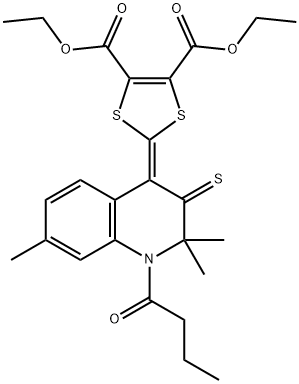 diethyl 2-(1-butyryl-2,2,7-trimethyl-3-thioxo-2,3-dihydro-4(1H)-quinolinylidene)-1,3-dithiole-4,5-dicarboxylate 结构式