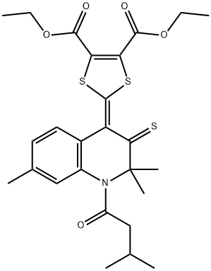 diethyl 2-(2,2,7-trimethyl-1-(3-methylbutanoyl)-3-thioxo-2,3-dihydro-4(1H)-quinolinylidene)-1,3-dithiole-4,5-dicarboxylate 结构式