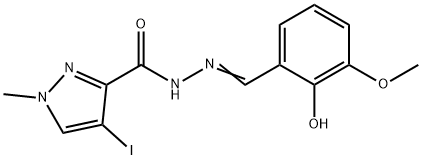 N'-(2-hydroxy-3-methoxybenzylidene)-4-iodo-1-methyl-1H-pyrazole-3-carbohydrazide 结构式