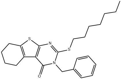 3-benzyl-2-(heptylsulfanyl)-5,6,7,8-tetrahydro[1]benzothieno[2,3-d]pyrimidin-4(3H)-one 结构式