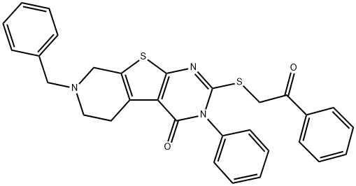 7-benzyl-2-[(2-oxo-2-phenylethyl)sulfanyl]-3-phenyl-5,6,7,8-tetrahydropyrido[4',3':4,5]thieno[2,3-d]pyrimidin-4(3H)-one 结构式