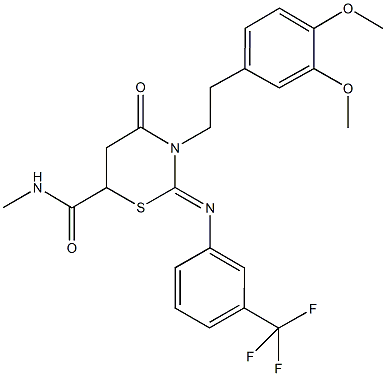 3-[2-(3,4-dimethoxyphenyl)ethyl]-N-methyl-4-oxo-2-{[3-(trifluoromethyl)phenyl]imino}-1,3-thiazinane-6-carboxamide 结构式
