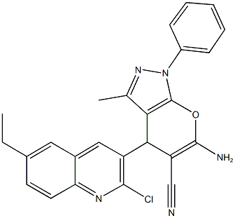 6-amino-4-(2-chloro-6-ethyl-3-quinolinyl)-3-methyl-1-phenyl-1,4-dihydropyrano[2,3-c]pyrazole-5-carbonitrile 结构式