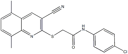 N-(4-chlorophenyl)-2-[(3-cyano-5,8-dimethyl-2-quinolinyl)sulfanyl]acetamide 结构式