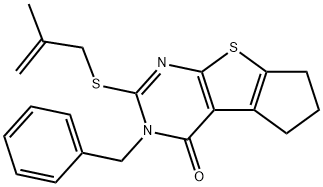 3-benzyl-2-[(2-methyl-2-propenyl)sulfanyl]-3,5,6,7-tetrahydro-4H-cyclopenta[4,5]thieno[2,3-d]pyrimidin-4-one 结构式
