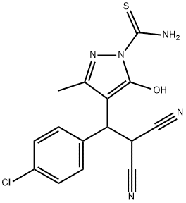 4-[1-(4-chlorophenyl)-2,2-dicyanoethyl]-5-hydroxy-3-methyl-1H-pyrazole-1-carbothioamide 结构式