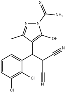 4-[2,2-dicyano-1-(2,3-dichlorophenyl)ethyl]-5-hydroxy-3-methyl-1H-pyrazole-1-carbothioamide 结构式