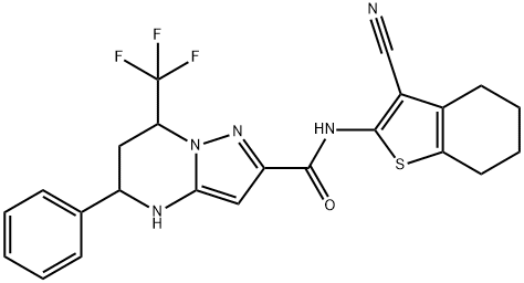 N-(3-cyano-4,5,6,7-tetrahydro-1-benzothien-2-yl)-5-phenyl-7-(trifluoromethyl)-4,5,6,7-tetrahydropyrazolo[1,5-a]pyrimidine-2-carboxamide 结构式