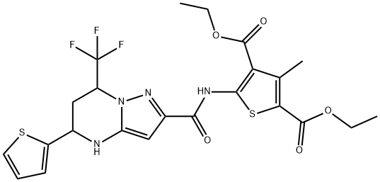 diethyl 3-methyl-5-({[5-(2-thienyl)-7-(trifluoromethyl)-4,5,6,7-tetrahydropyrazolo[1,5-a]pyrimidin-2-yl]carbonyl}amino)-2,4-thiophenedicarboxylate 结构式