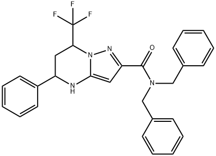 N,N-dibenzyl-5-phenyl-7-(trifluoromethyl)-4,5,6,7-tetrahydropyrazolo[1,5-a]pyrimidine-2-carboxamide 结构式