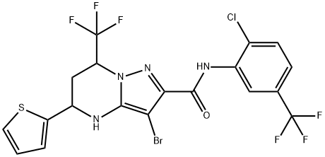 3-bromo-N-[2-chloro-5-(trifluoromethyl)phenyl]-5-(2-thienyl)-7-(trifluoromethyl)-4,5,6,7-tetrahydropyrazolo[1,5-a]pyrimidine-2-carboxamide 结构式