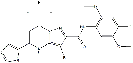 3-bromo-N-(4-chloro-2,5-dimethoxyphenyl)-5-(2-thienyl)-7-(trifluoromethyl)-4,5,6,7-tetrahydropyrazolo[1,5-a]pyrimidine-2-carboxamide 结构式