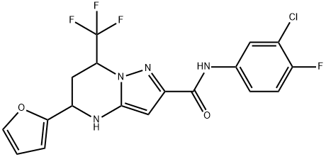 N-(3-chloro-4-fluorophenyl)-5-(2-furyl)-7-(trifluoromethyl)-4,5,6,7-tetrahydropyrazolo[1,5-a]pyrimidine-2-carboxamide 结构式