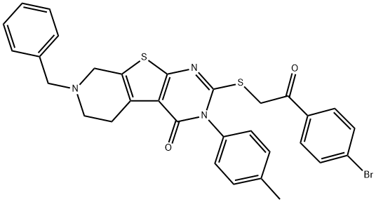 7-benzyl-2-{[2-(4-bromophenyl)-2-oxoethyl]sulfanyl}-3-(4-methylphenyl)-5,6,7,8-tetrahydropyrido[4',3':4,5]thieno[2,3-d]pyrimidin-4(3H)-one 结构式