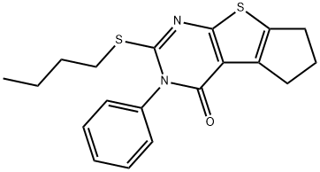 2-(butylsulfanyl)-3-phenyl-3,5,6,7-tetrahydro-4H-cyclopenta[4,5]thieno[2,3-d]pyrimidin-4-one 结构式