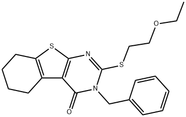 3-benzyl-2-[(2-ethoxyethyl)sulfanyl]-5,6,7,8-tetrahydro[1]benzothieno[2,3-d]pyrimidin-4(3H)-one 结构式