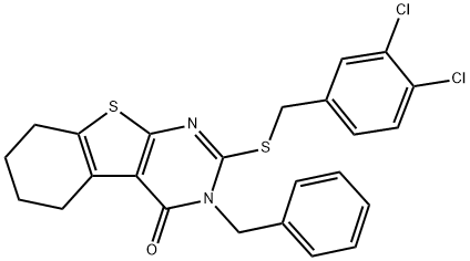 3-benzyl-2-[(3,4-dichlorobenzyl)sulfanyl]-5,6,7,8-tetrahydro[1]benzothieno[2,3-d]pyrimidin-4(3H)-one 结构式