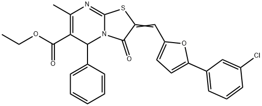 ethyl 2-{[5-(3-chlorophenyl)-2-furyl]methylene}-7-methyl-3-oxo-5-phenyl-2,3-dihydro-5H-[1,3]thiazolo[3,2-a]pyrimidine-6-carboxylate 结构式